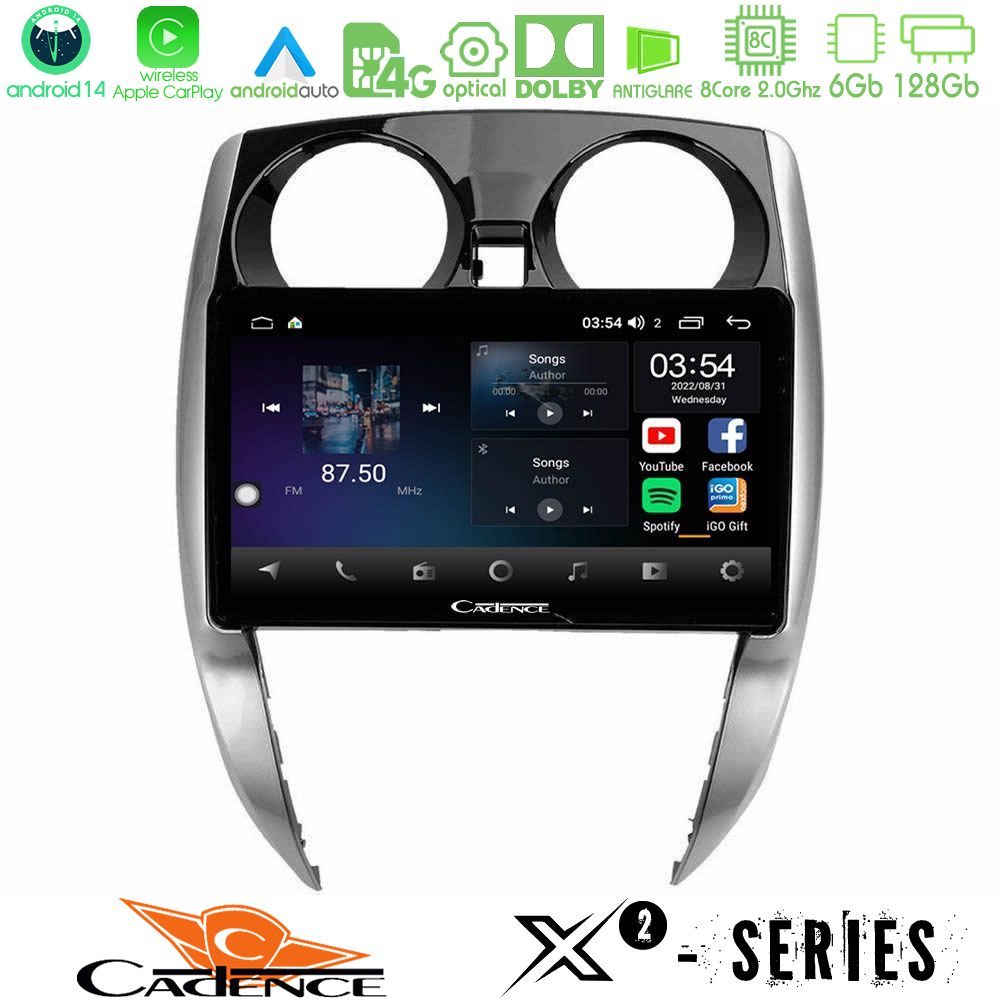 Cadence X2 Series 8Core Android14 6+128GB  Nissan Note 2013-2018 Navigation Multimedia Tablet 10"