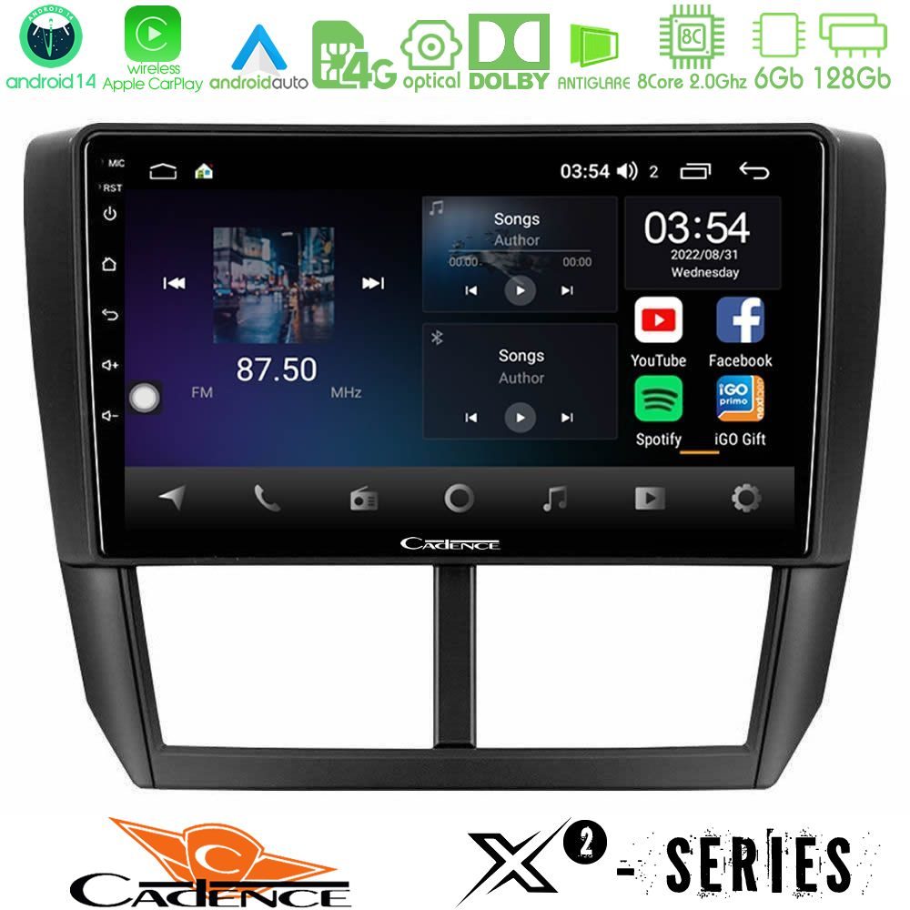 Cadence X2 Series 8Core Android14 6+128GB  Subaru Forester Navigation Multimedia Tablet 9"