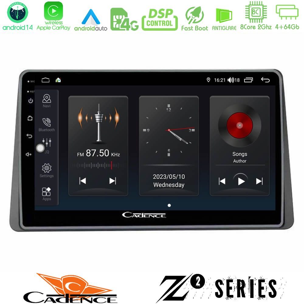 Cadence Z2 Series 8Core Android14 4+64GB Dacia Duster 2019-> Navigation Multimedia Tablet 10" Με Carplay & Android Auto