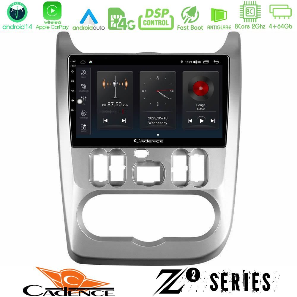 Cadence Z2 Series 8Core Android14 4+64GB  Dacia Duster/Sandero/Logan Navigation Multimedia Tablet 9" Με Carplay & Android Auto