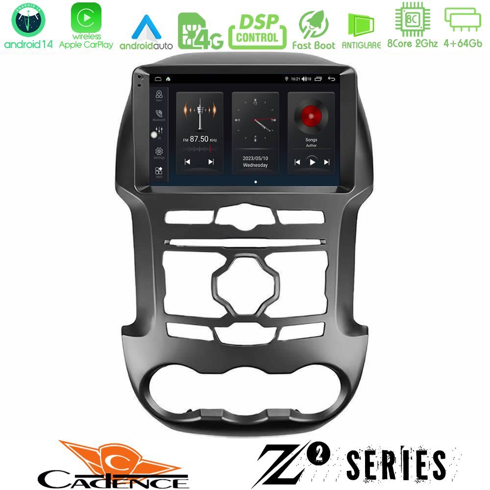 Cadence Z2 Series 8Core Android14 4+64GB  Ford Ranger 2012-2016 Navigation Multimedia Tablet 9" Με Carplay & Android Auto