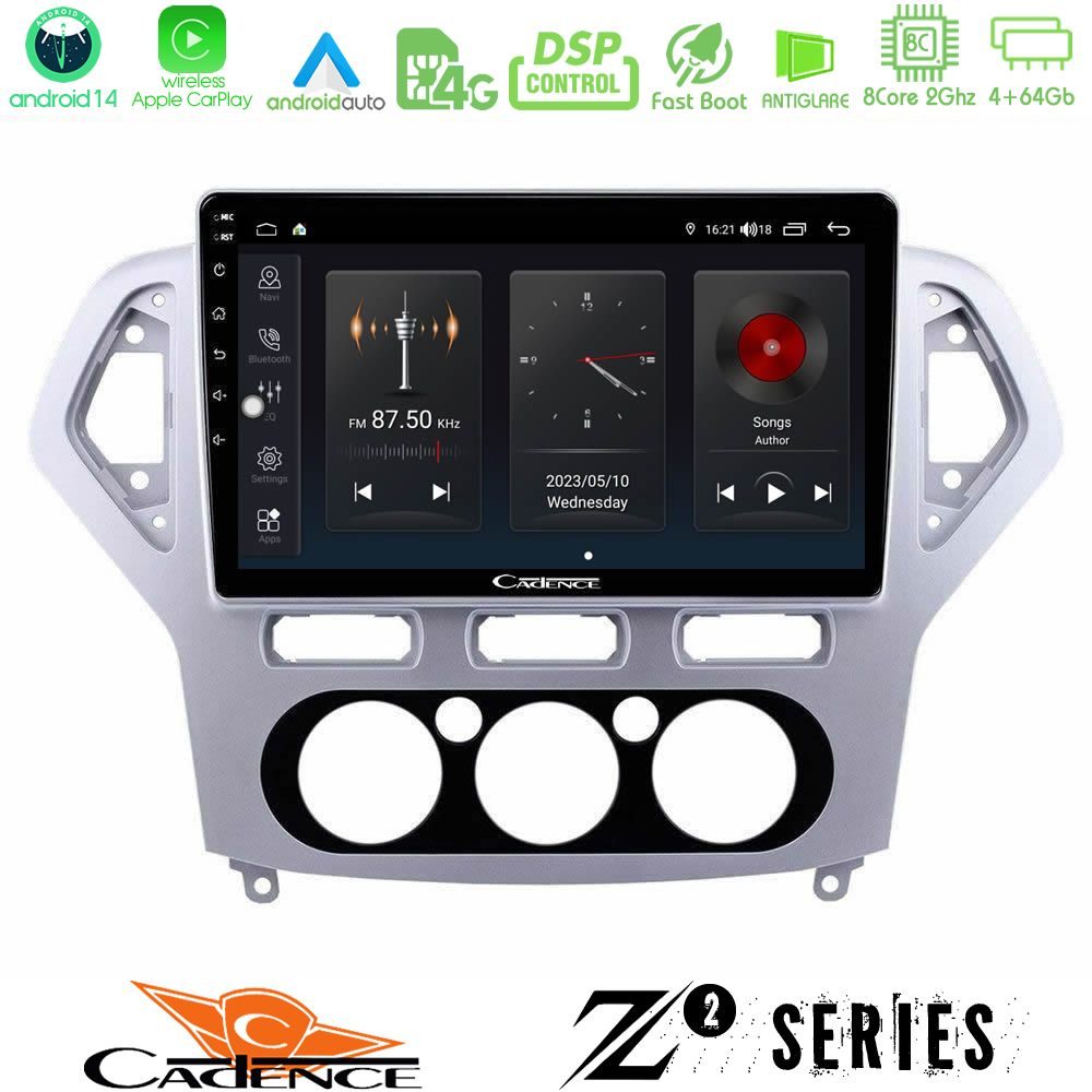 Cadence Z2 Series 8Core Android14 4+64GB  Ford Mondeo 2007-2010 Manual A/C Navigation Multimedia Tablet 10" Με Carplay & Android Auto