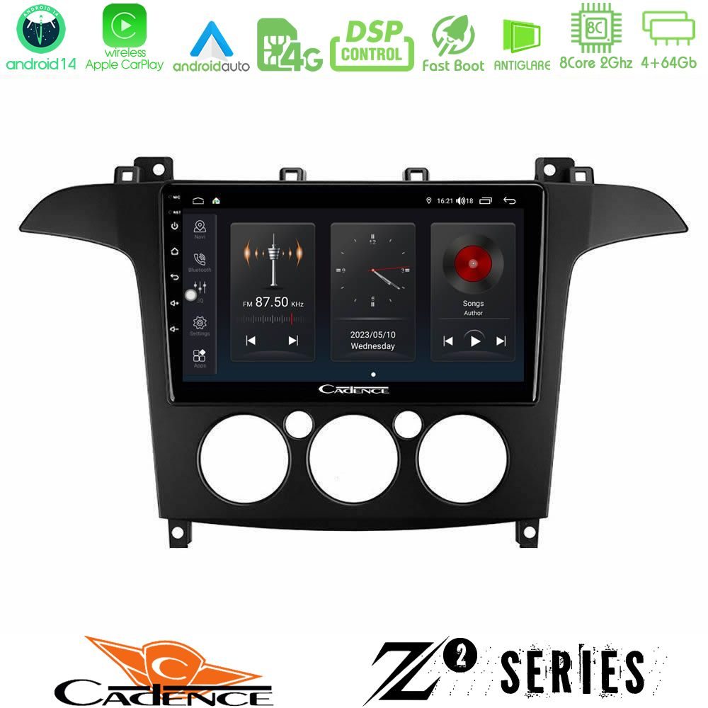 Cadence Z2 Series 8Core Android14 4+64GB  Ford S-Max 2006-2008 (manual A/C) Navigation Multimedia Tablet 9" Με Carplay & Android Auto