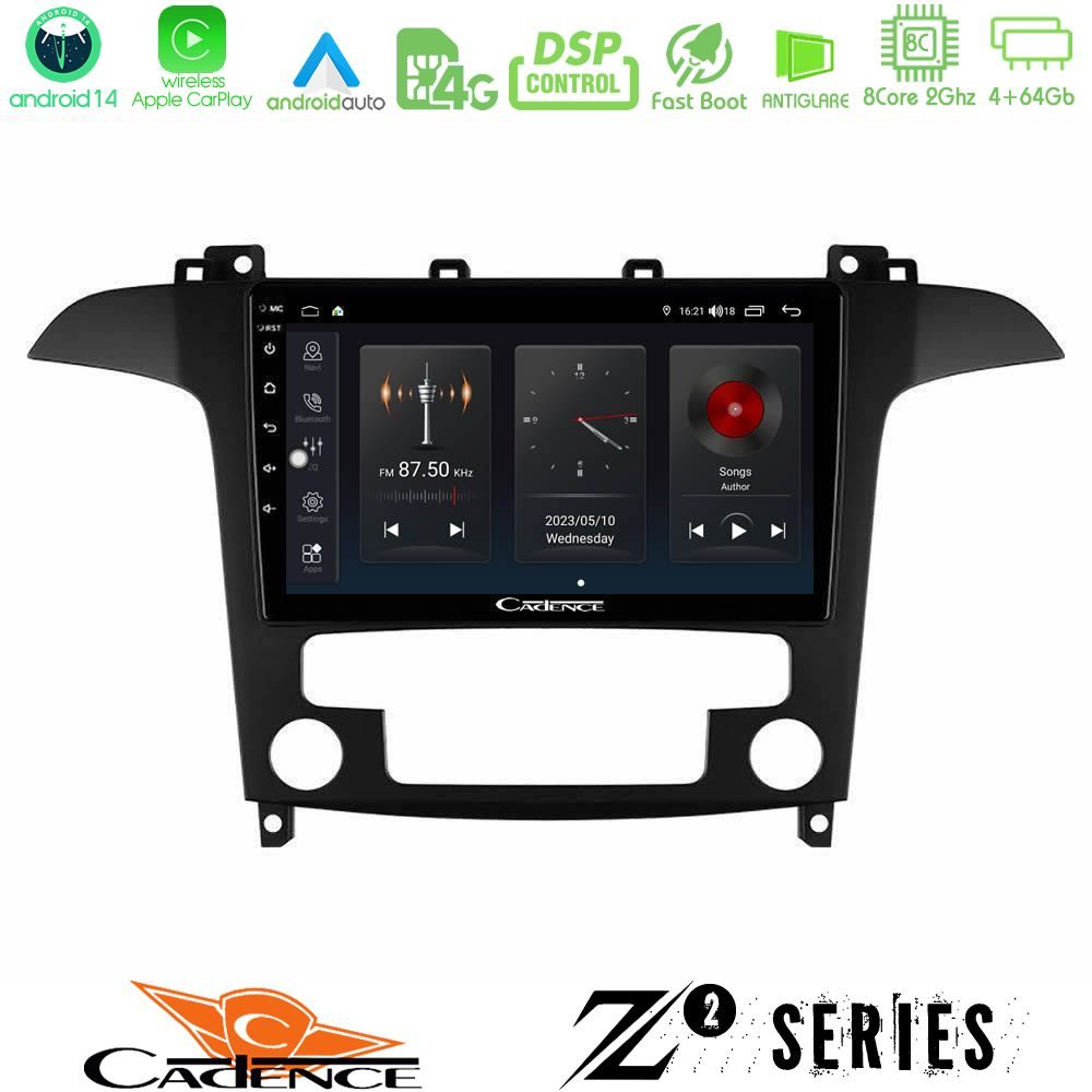 Cadence Z2 Series 8Core Android14 4+64GB  Ford S-Max 2006-2012 Navigation Multimedia Tablet 9" Με Carplay & Android Auto