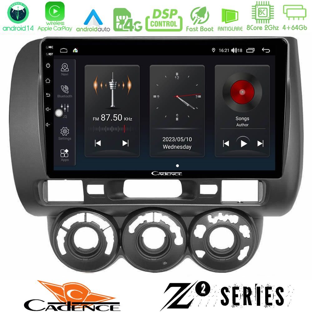 Cadence Z2 Series 8Core Android14 4+64GB  Honda Jazz 2002-2008 (Manual A/C) Navigation Multimedia Tablet 9" Με Carplay & Android Auto