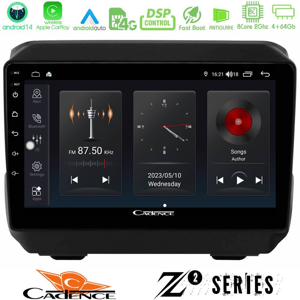 Cadence Z2 Series 8Core Android14 4+64GB  Jeep Wrangler 2018-> Navigation Multimedia Tablet 9" Με Carplay & Android Auto