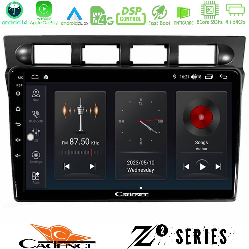 Cadence Z2 Series 8Core Android14 4+64GB  Kia Picanto 2004-2007 Navigation Multimedia Tablet 9" Με Carplay & Android Auto Με Carplay & Android Auto
