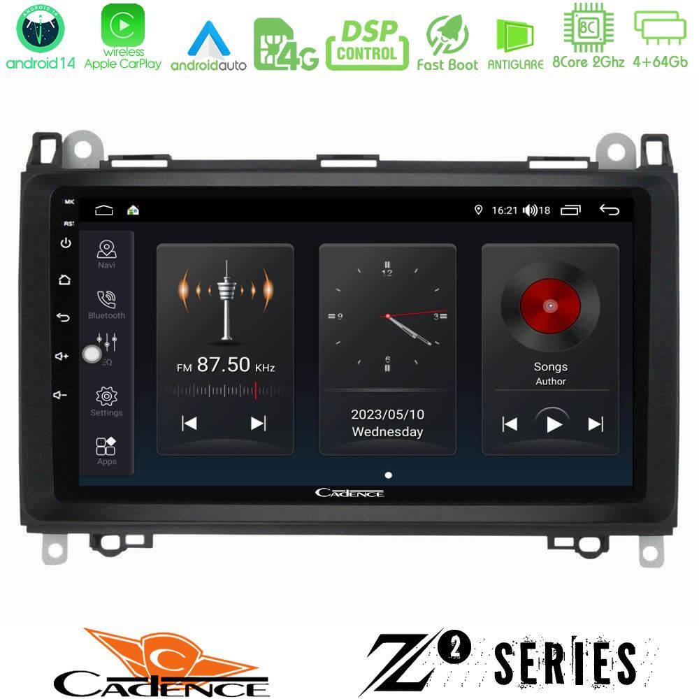 Cadence Z2 Series 8Core Android14 4+64GB  Mercedes A/B/Vito/Sprinter Class Navigation Multimedia Tablet 9" Με Carplay & Android Auto
