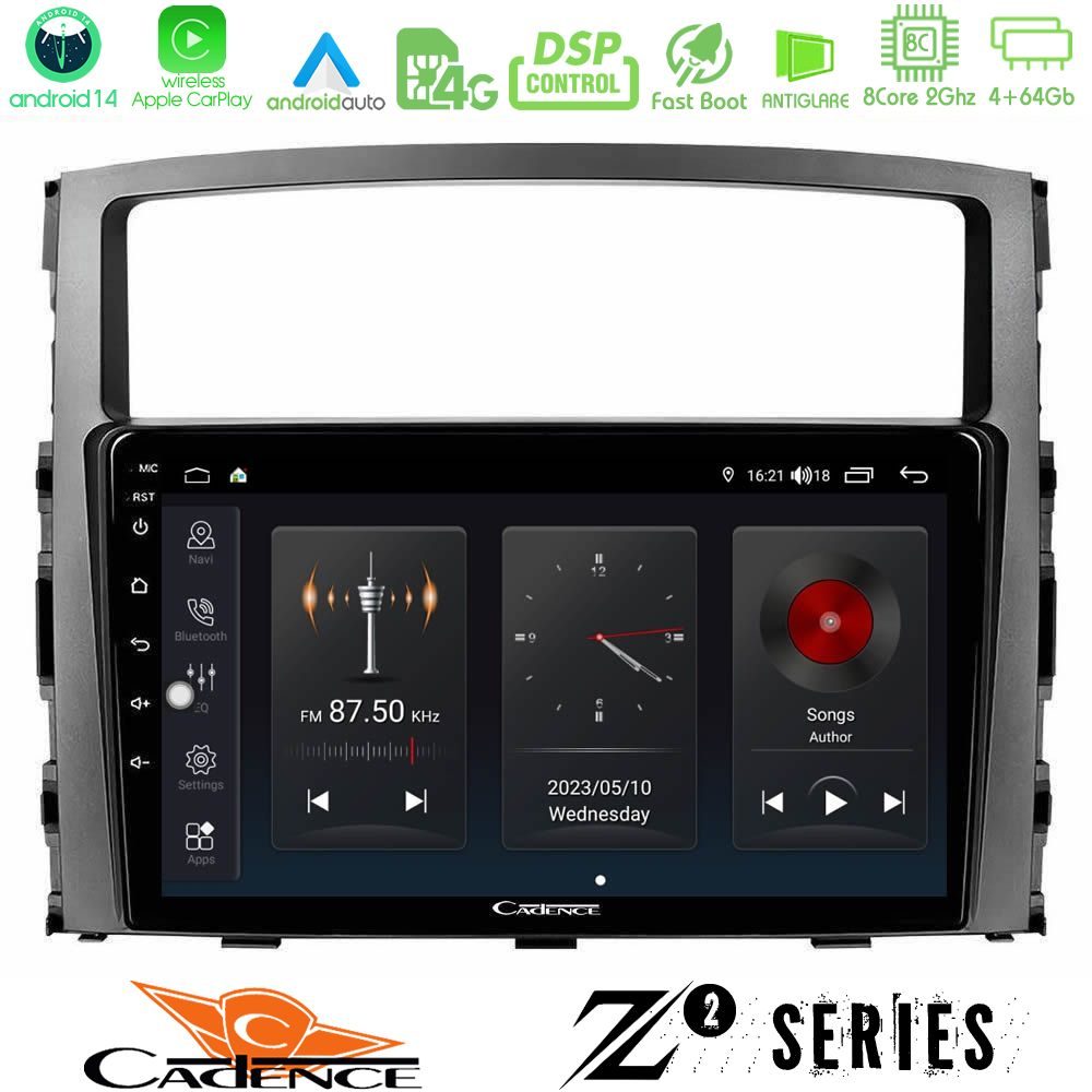 Cadence Z2 Series 8Core Android14 4+64GB  Mitsubishi Pajero 2008-2009 Navigation Multimedia Tablet 9" Με Carplay & Android Auto