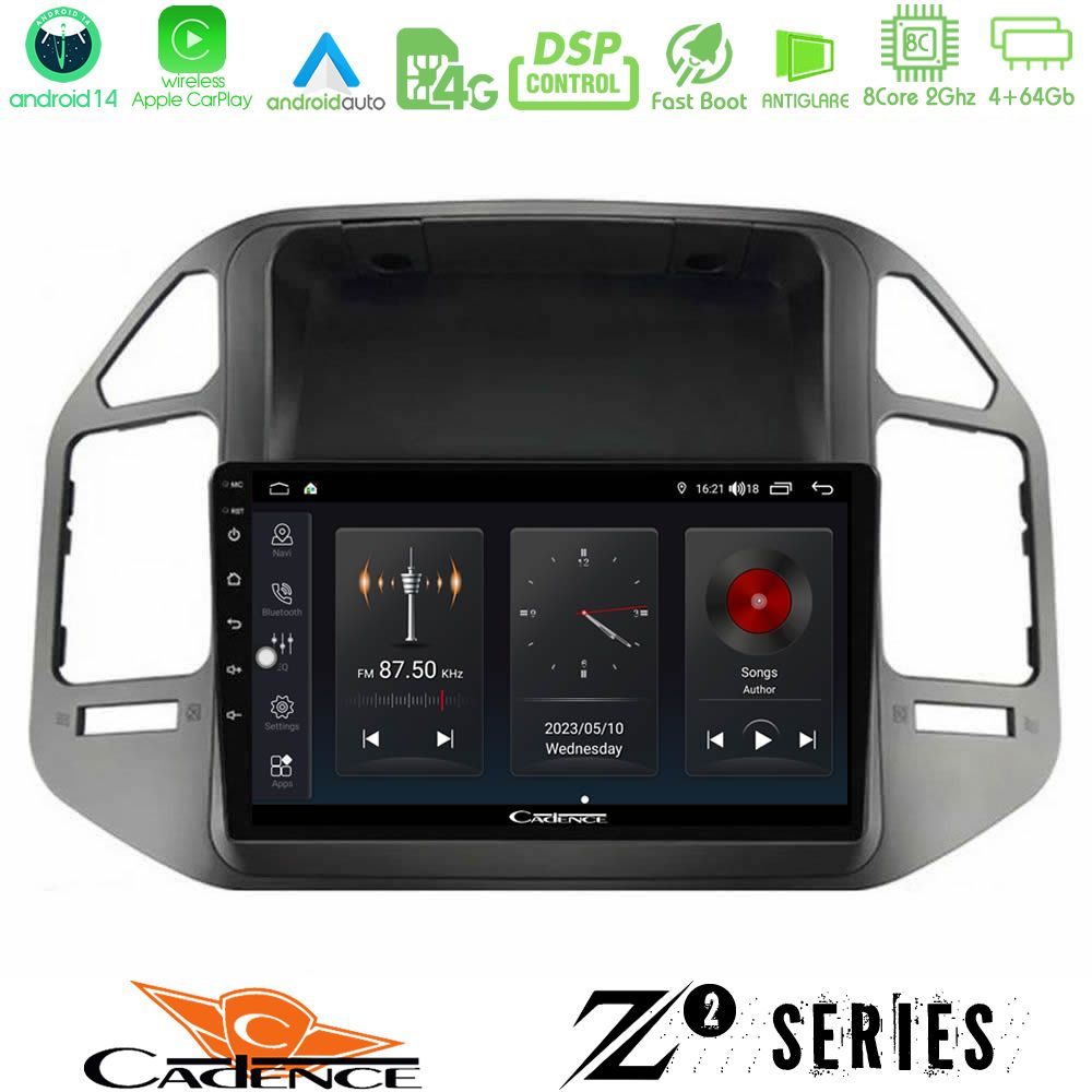 Cadence Z2 Series 8Core Android14 4+64GB Mitsubishi Pajero 2002-2006 Navigation Multimedia Tablet 9" Με Carplay & Android Auto