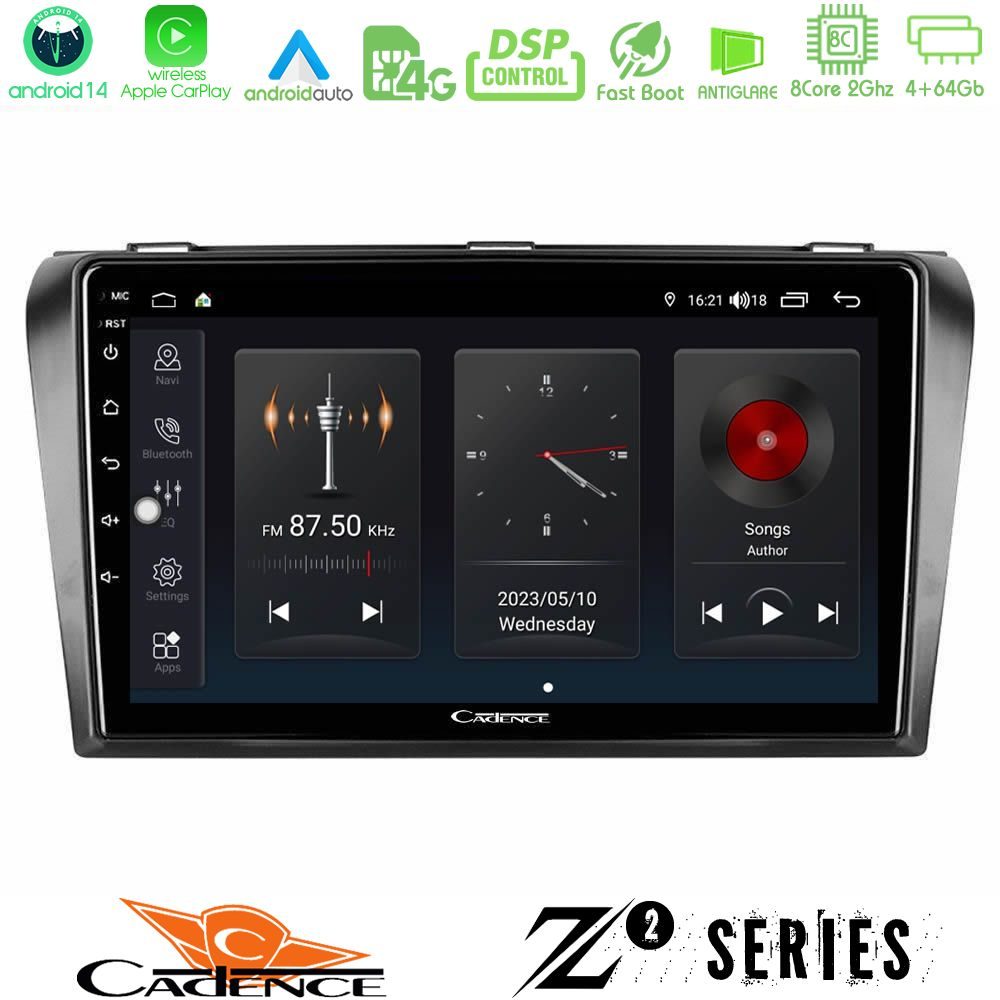 Cadence Z2 Series 8Core Android14 4+64GB  Mazda 3 2004-2009 Navigation Multimedia Tablet 9" Με Carplay & Android Auto