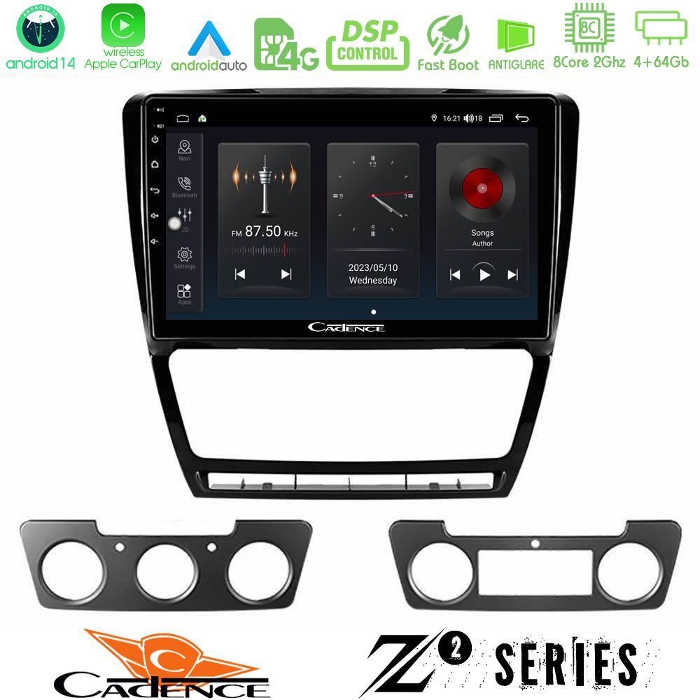 Cadence Z2 Series 8Core Android14 4+64GB  Skoda Octavia 5 Navigation Multimedia Tablet 10" Με Carplay & Android Auto