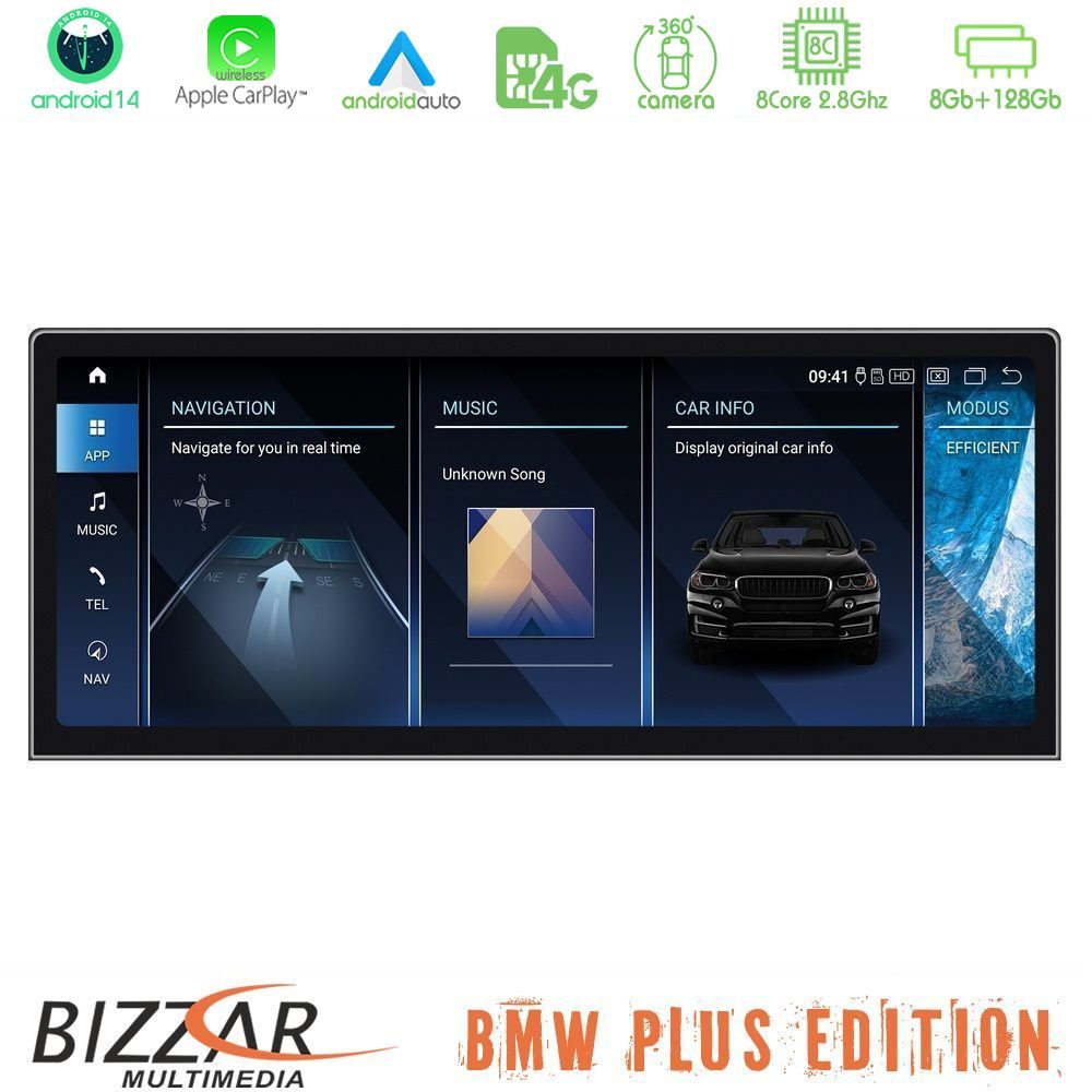 Bizzar Plus Edition BMW i3 2018-> Android14 8Core (8+128GB) Navigation Multimedia 12.3" Slim HD Anti-reflection