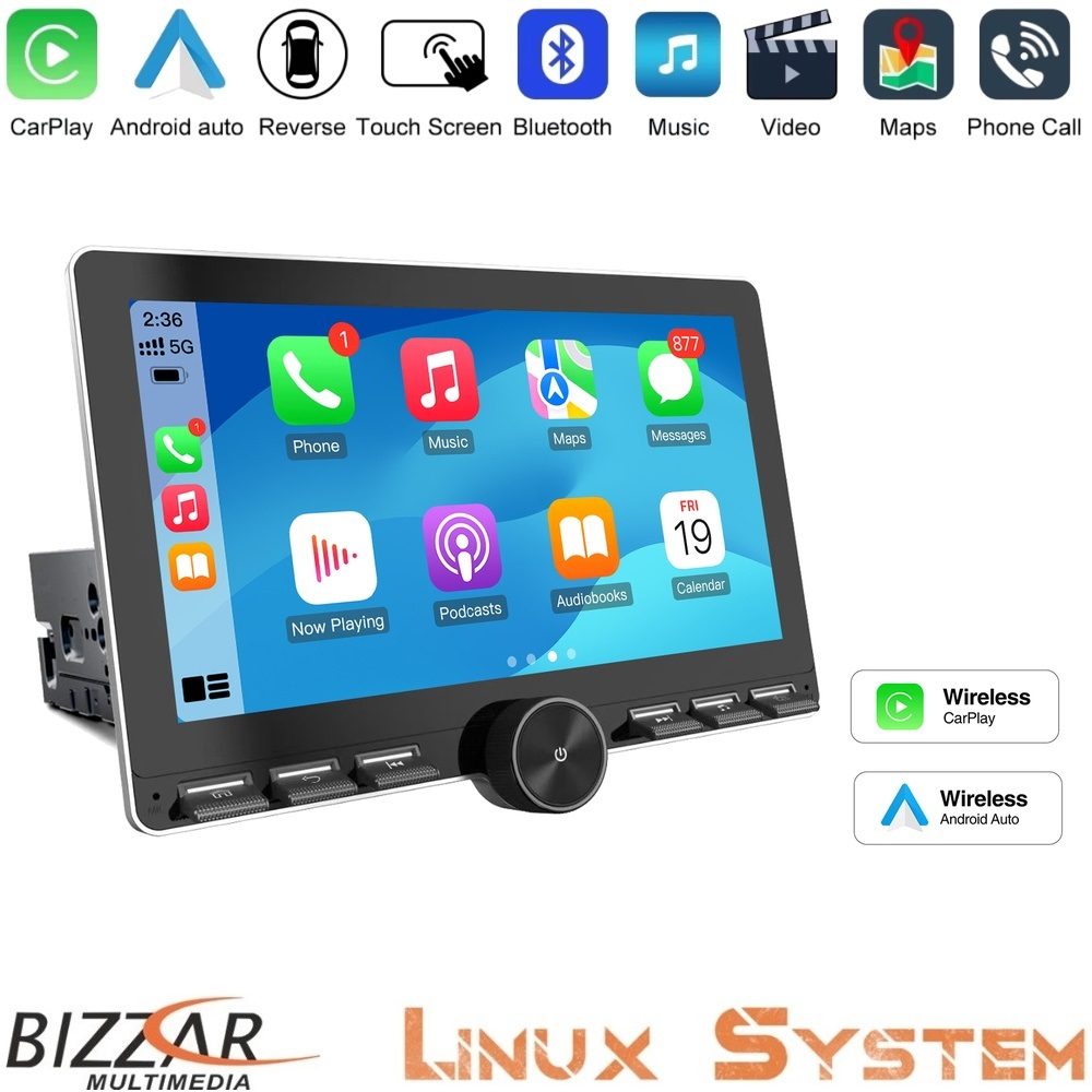 Bizzar 1DIN Deck Multimedia Deckless 11" με Carplay/AndroidAuto CA106W