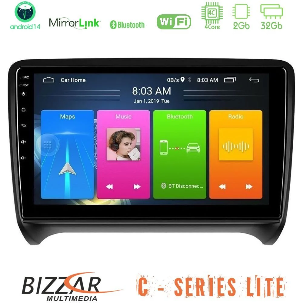 Bizzar C Series Lite 4Core Android14 2+32GB  Audi TT B7 Navigation Multimedia Tablet 9"