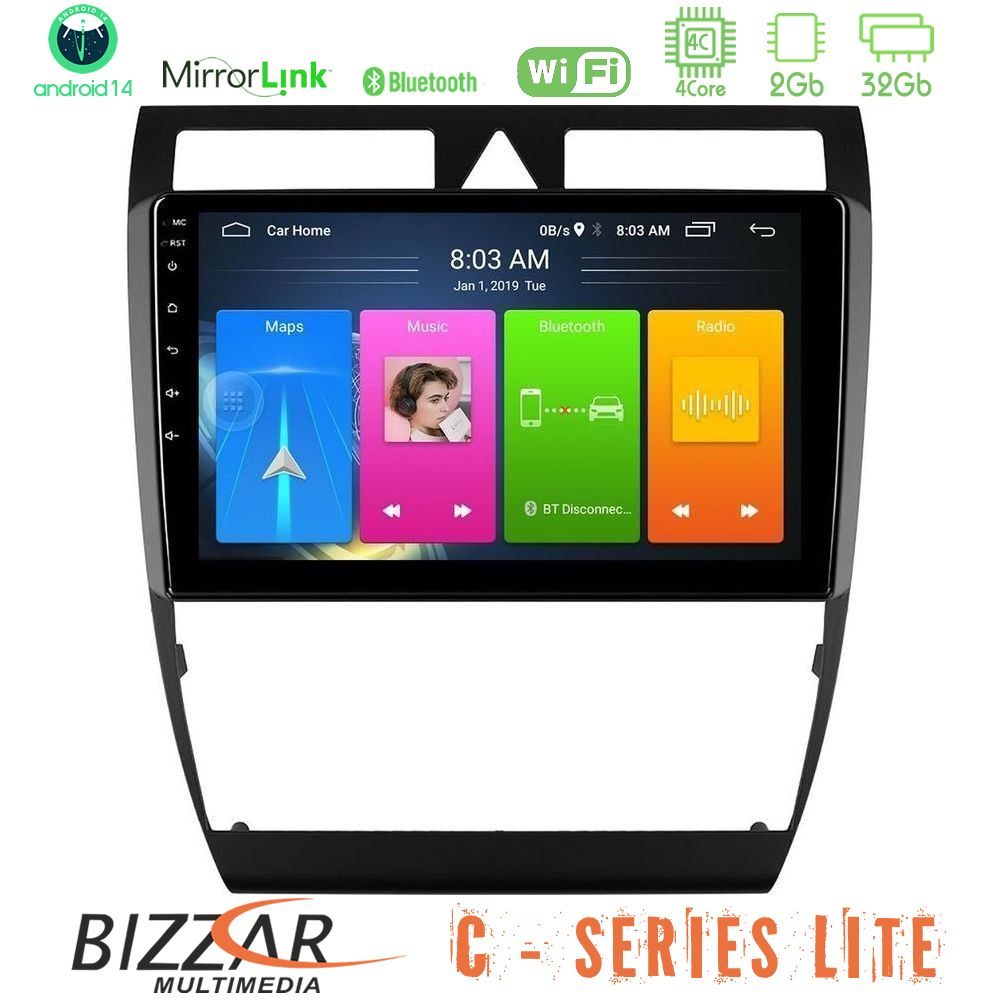 Bizzar C Series Lite 4Core Android14 2+32GB  Audi A6 (C5) 1997-2004 Navigation Multimedia Tablet 9"
