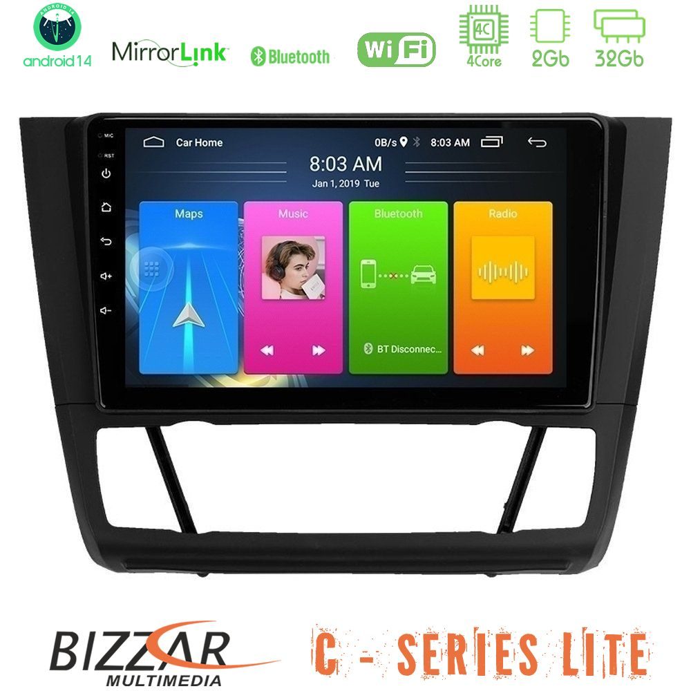 Bizzar C Series Lite 4Core Android14 2+32GB  BMW 1Series Lite  E81/E82/E87/E88 (AUTO A/C) Navigation Multimedia Tablet 9"