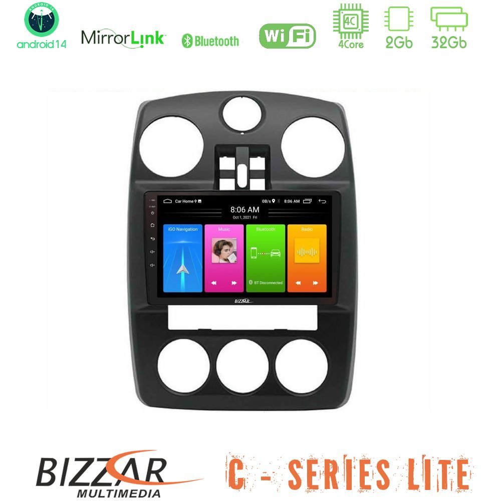 Bizzar C Series Lite 4Core Android14 2+32GB  Chrysler PT-Cruiser 2000-2005 Navigation Multimedia Tablet 9"
