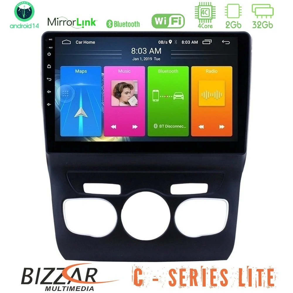 Bizzar C Series Lite 4Core Android14 2+32GB Citroen C4L Navigation Multimedia Tablet 10"