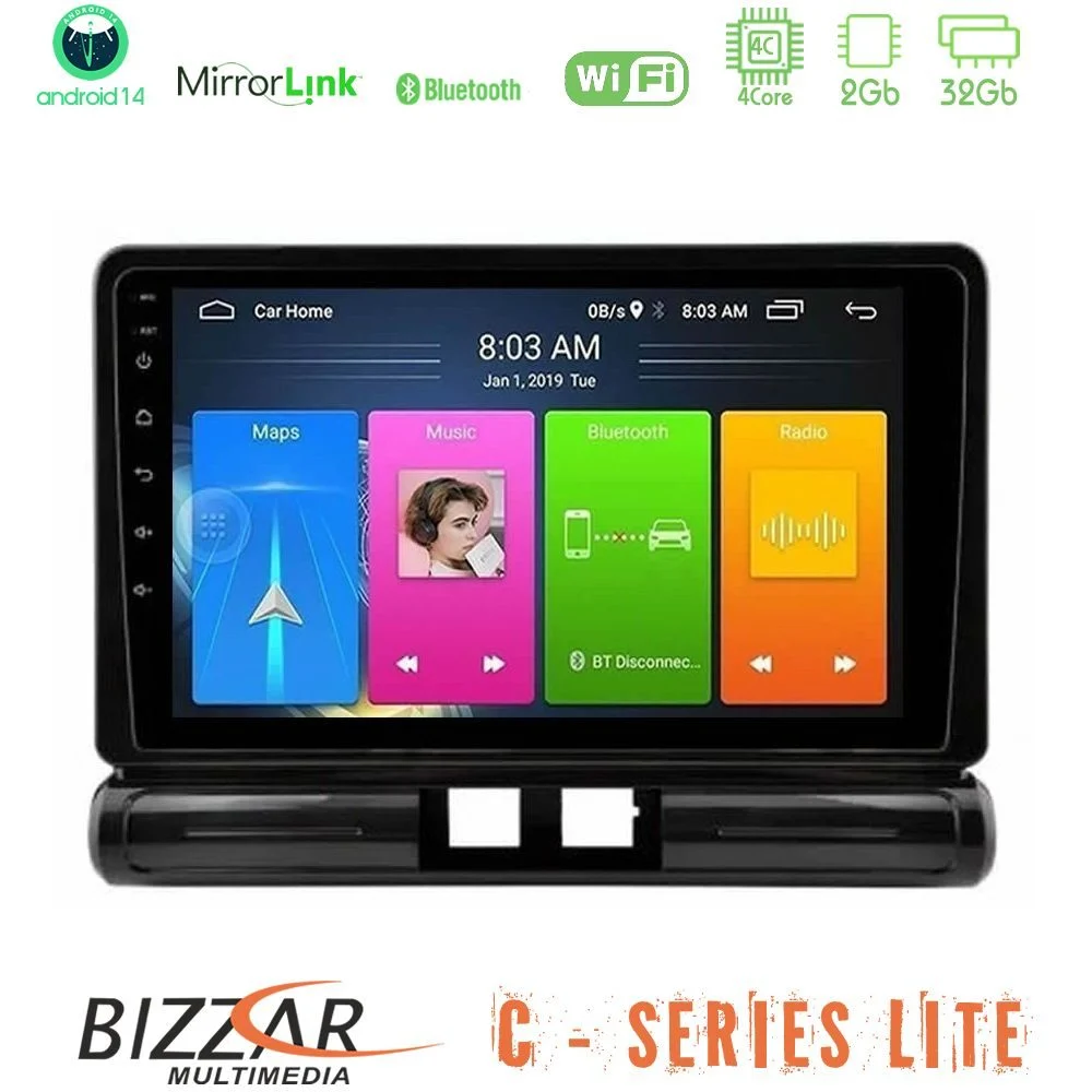 Bizzar C Series Lite 4Core Android14 2+32GB  Citroen C3 2016-> Navigation Multimedia Tablet 9"    (Low Version))