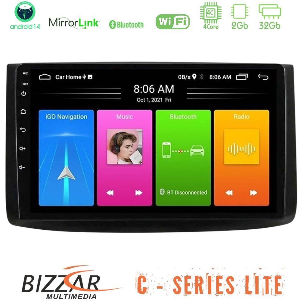 Bizzar C Series Lite 4Core Android14 2+32GB  Chevrolet Aveo 2006-2010 Navigation Multimedia Tablet 9"