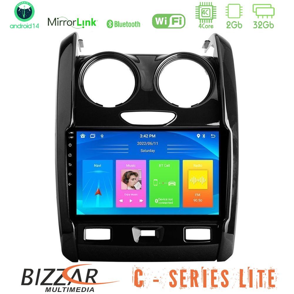Bizzar C Series Lite 4Core Android14 2+32GB Dacia Duster 2014-2018 Navigation Multimedia Tablet 9"