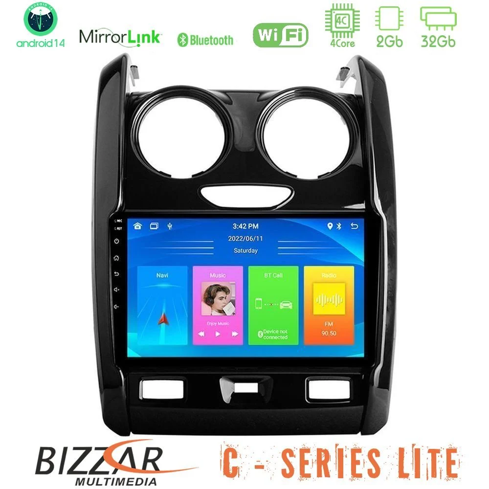Bizzar C Series Lite 4Core Android14 2+32GB  Dacia Duster 2014-2018 Navigation Multimedia Tablet 9"