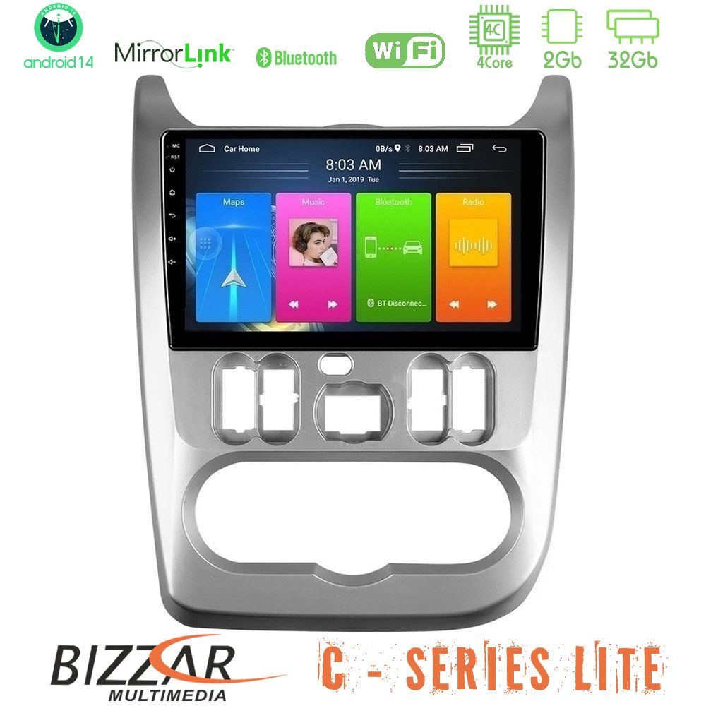 Bizzar C Series Lite 4Core Android14 2+32GB Dacia Duster/Sandero/Logan Navigation Multimedia Tablet 9"