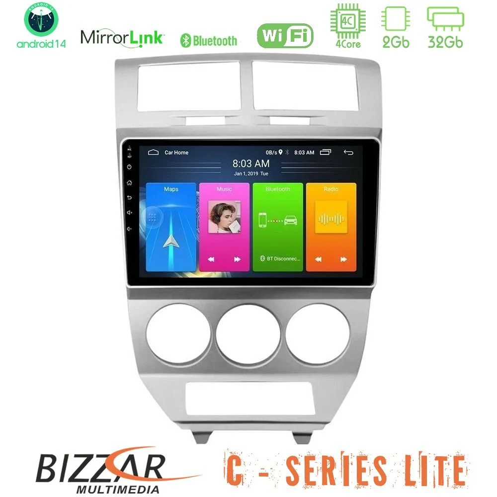 Bizzar C Series Lite 4Core Android14 2+32GB Dodge Caliber 2006-2011 Navigation Multimedia Tablet 10"