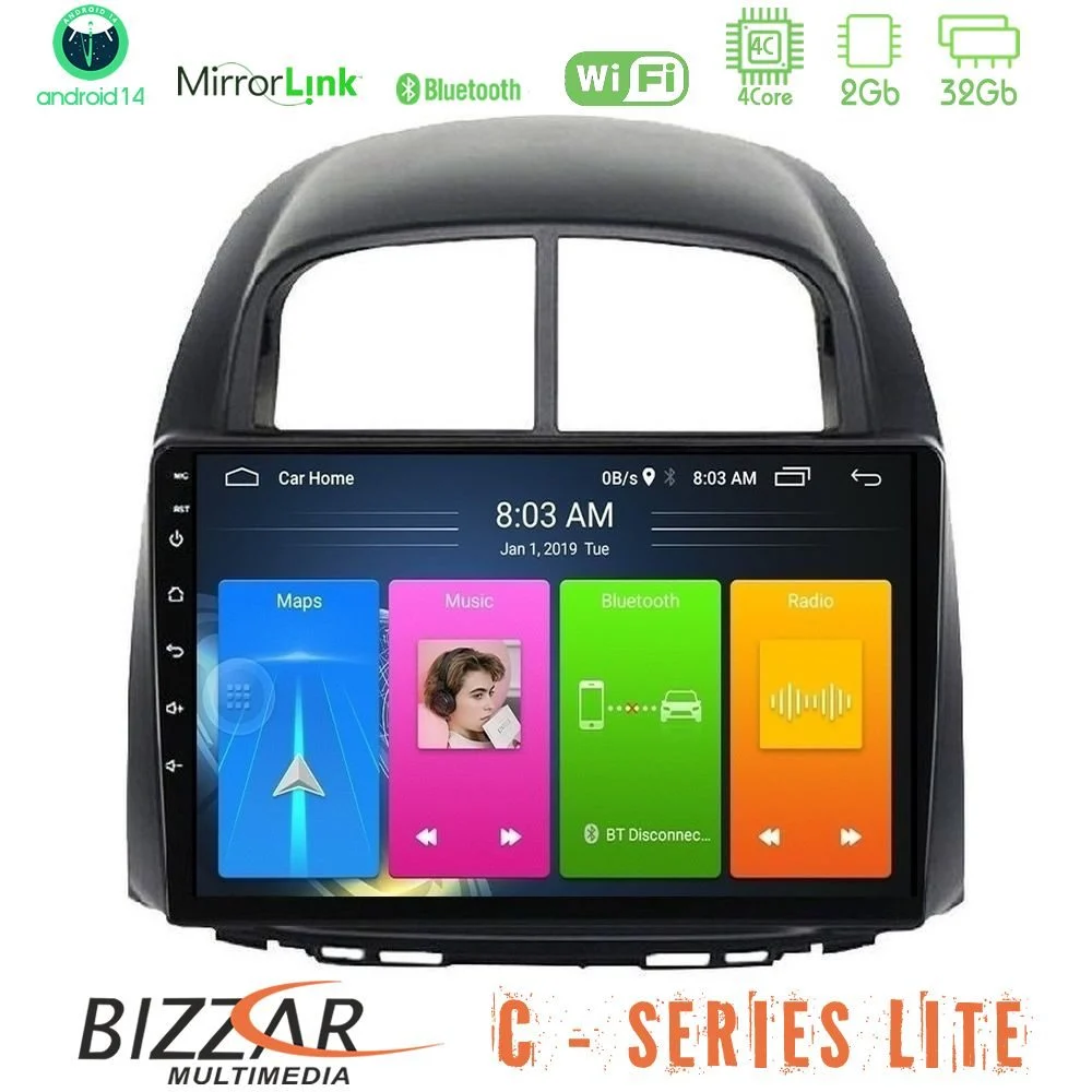 Bizzar C Series Lite 4Core Android14 2+32GB Daihatsu Sirion/Subaru Justy Navigation Multimedia Tablet 10"