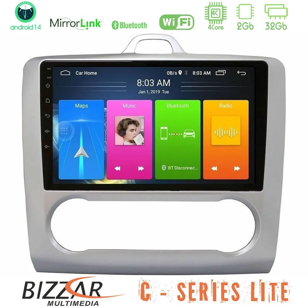 Bizzar C Series Lite 4Core Android14 2+32GB Ford Focus Auto AC Navigation Multimedia Tablet 9"