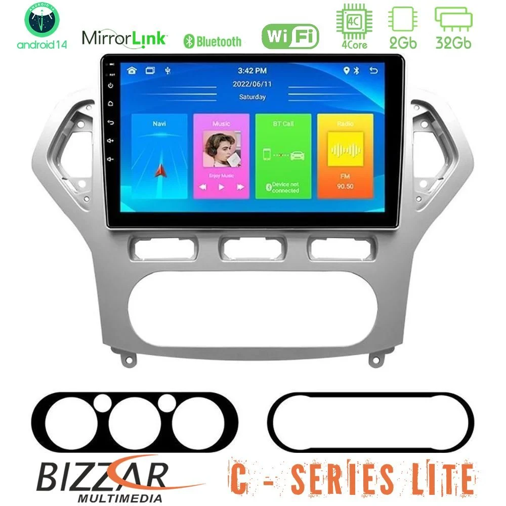 Bizzar C Series Lite 4Core Android14 2+32GB Ford Mondeo 2007-2010 AUTO A/C Navigation Multimedia Tablet 10"