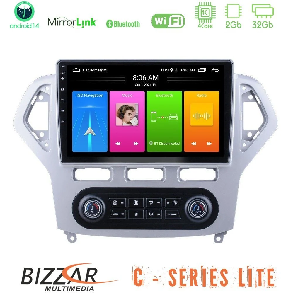 Bizzar C Series Lite 4Core Android14 2+32GB Ford Mondeo 2007-2011 (Auto A/C) Navigation Multimedia Tablet 10"