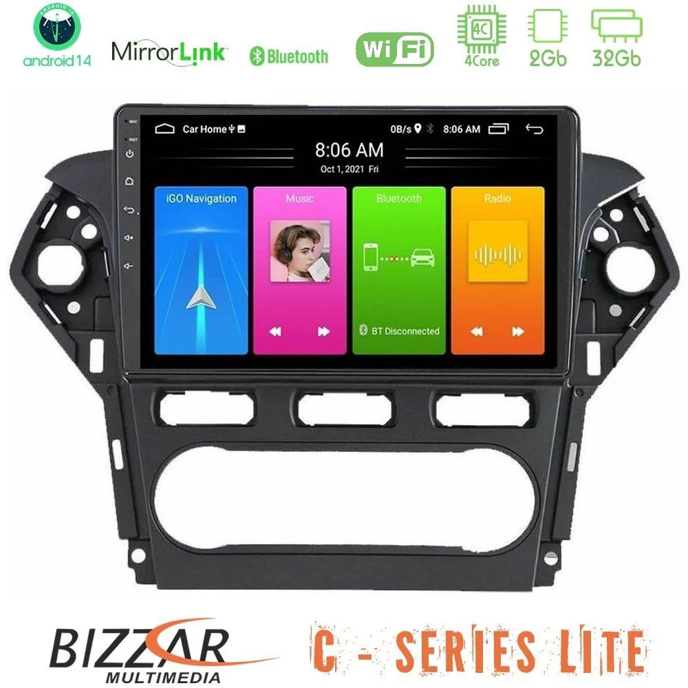 Bizzar C Series Lite 4Core Android14 2+32GB Ford Mondeo 2011-2014 Navigation Multimedia Tablet 10"