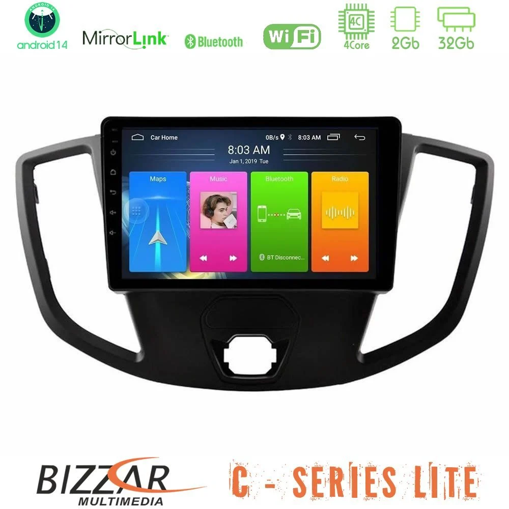 Bizzar C Series Lite 4Core Android14 2+32GB  Ford Transit 2014-> Navigation Multimedia Tablet 9"