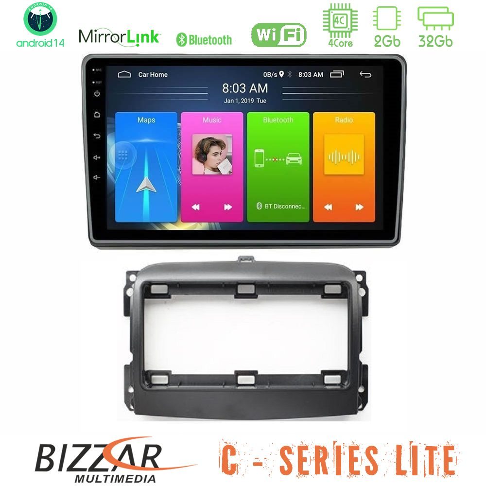 Bizzar C Series Lite 4Core Android14 2+32GB Fiat 500L Navigation Multimedia Tablet 10"