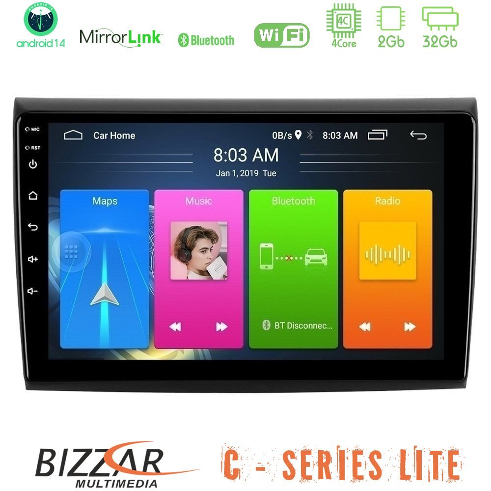 Bizzar C Series Lite 4Core Android14 2+32GB Fiat Bravo Navigation Multimedia Tablet 9"