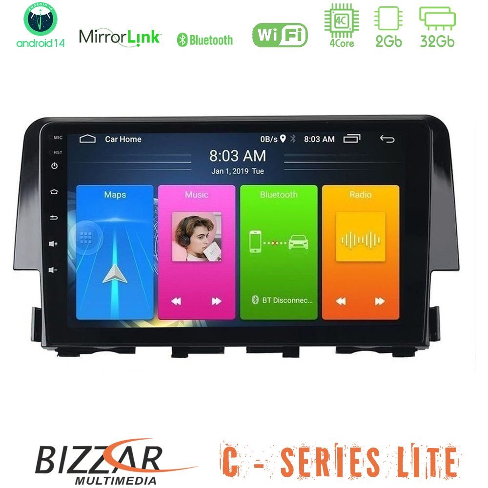 Bizzar C Series Lite 4Core Android14 2+32GB Honda Civic 2016-2020 Navigation Multimedia Tablet 9"