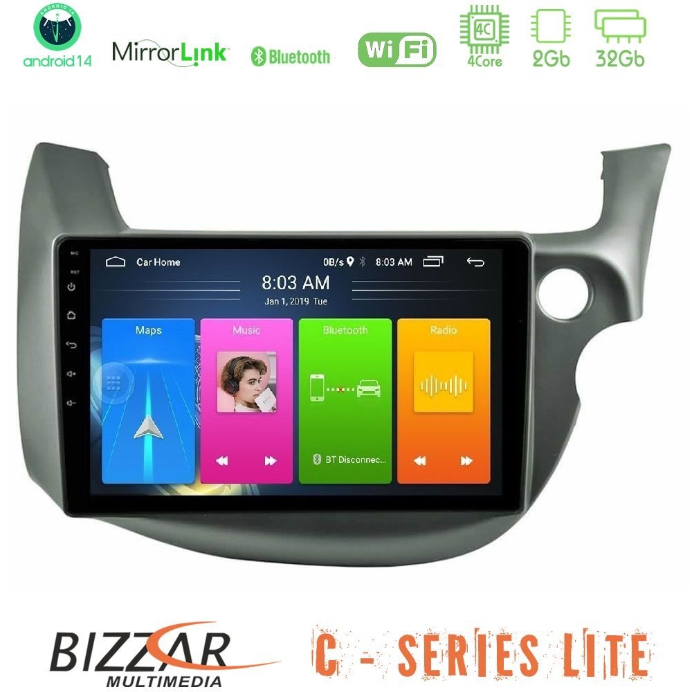 Bizzar C Series Lite 4Core Android14 2+32GB Honda Jazz (Fit) 2009-2013 RHD Navigation Multimedia Tablet 10"