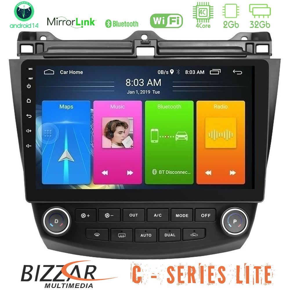 Bizzar C Series Lite 4Core Android14 2+32GB Honda Accord 2002-2008 Navigation Multimedia Tablet 10"