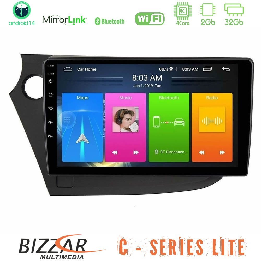 Bizzar C Series Lite 4Core Android14 2+32GB Honda Insight 2009-2015 Navigation Multimedia Tablet 9"