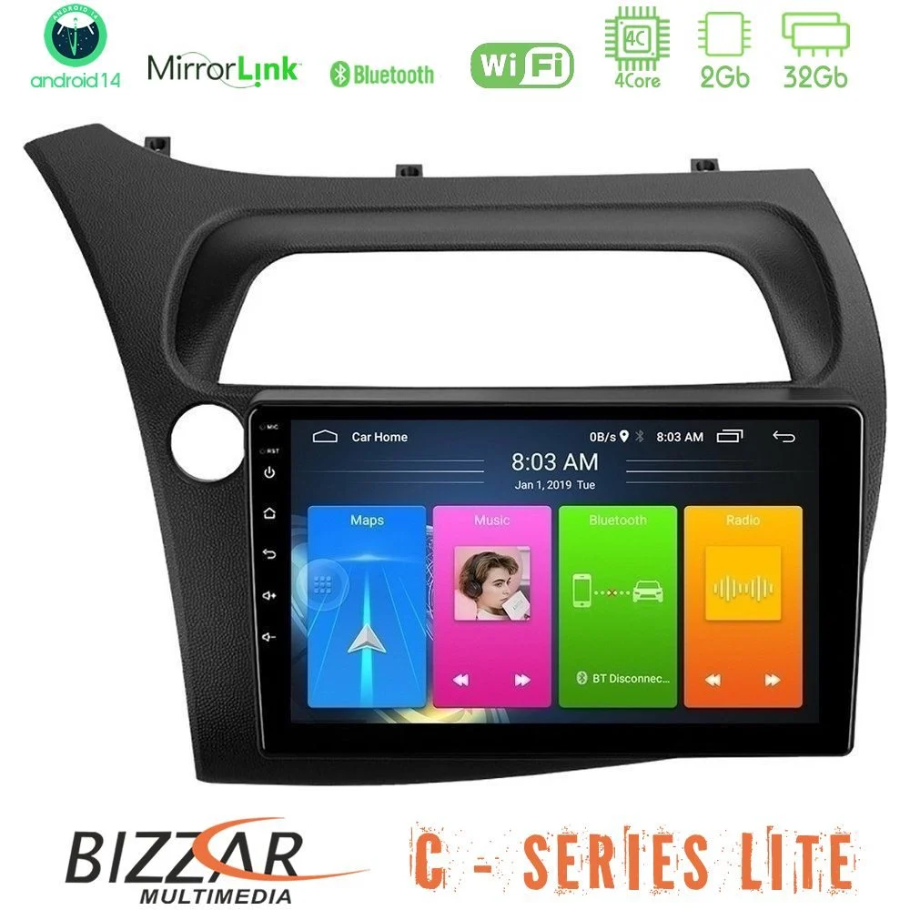 Bizzar C Series Lite 4Core Android14 2+32GB Honda Civic Hatchback 2006-2011 Navigation Multimedia Tablet 9"
