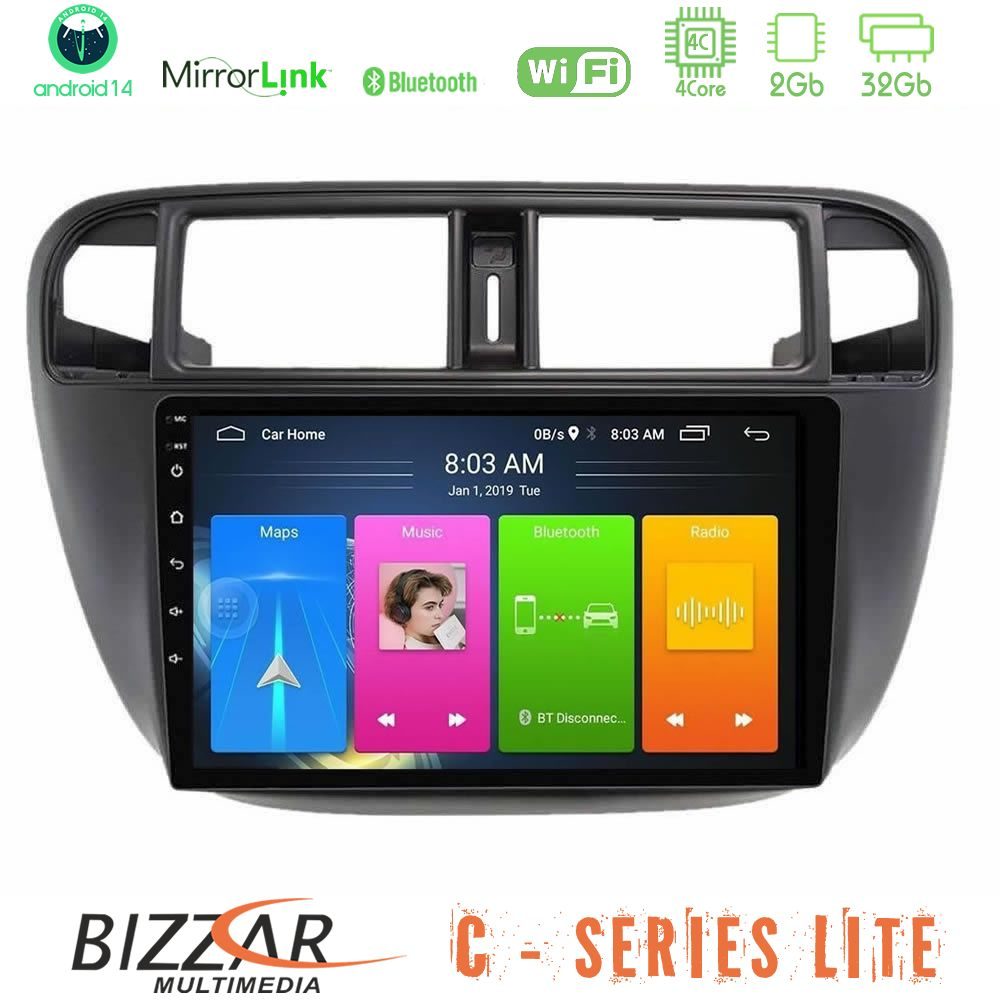 Bizzar C Series Lite 4Core Android14 2+32GB Honda Civic 1995-2001 Navigation Multimedia Tablet 9"