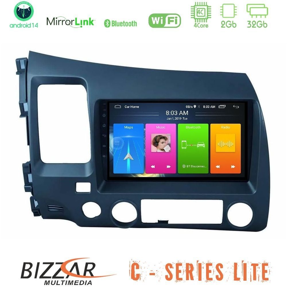 Bizzar C Series Lite 4Core Android14 2+32GB Honda Civic 2006-2011 Navigation Multimedia Tablet 9"
