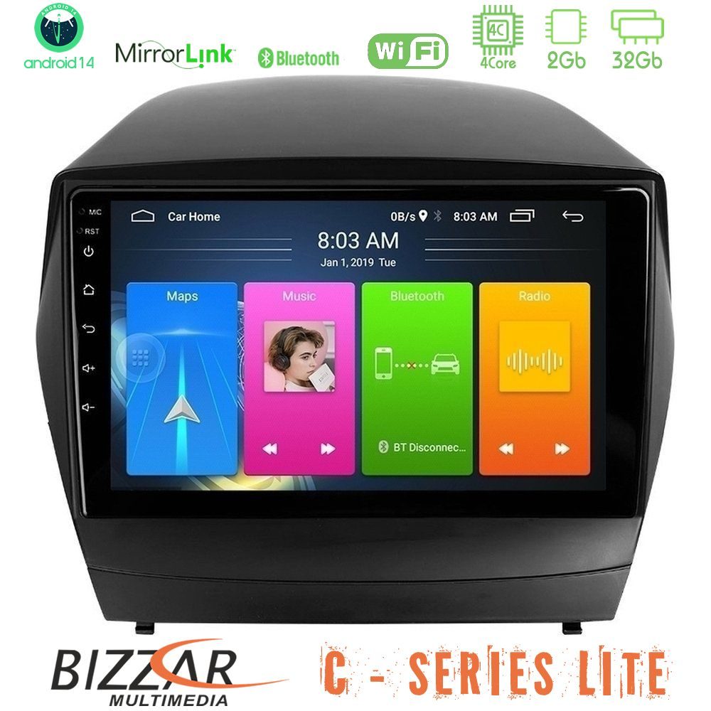 Bizzar C Series Lite 4Core Android14 2+32GB  Hyundai IX35 Auto A/C Navigation Multimedia Tablet 9"