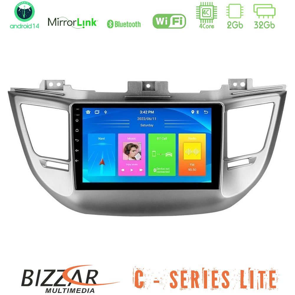 Bizzar C Series Lite 4Core Android14 2+32GB  Hyundai Tucson 2015-2018 Navigation Multimedia Tablet 9"