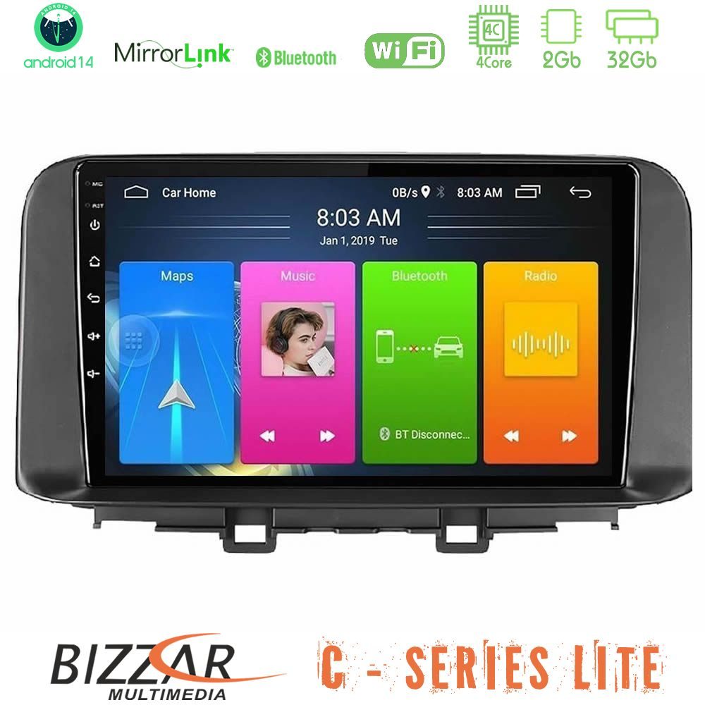 Bizzar C Series Lite 4Core Android14 2+32GB  Hyundai Kona 2018-2023 Navigation Multimedia Tablet 10"