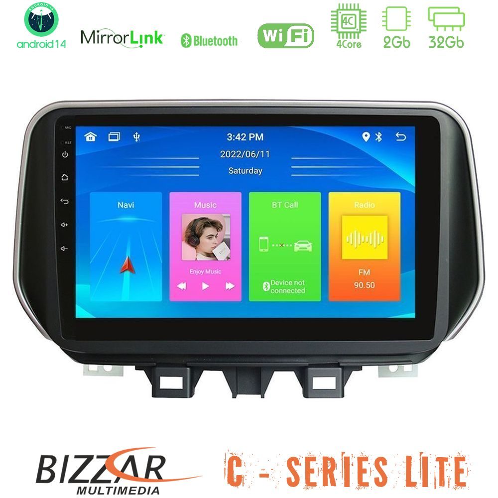 Bizzar C Series Lite 4Core Android14 2+32GB  Hyundai Tucson 2019-> Navigation Multimedia Tablet 9"