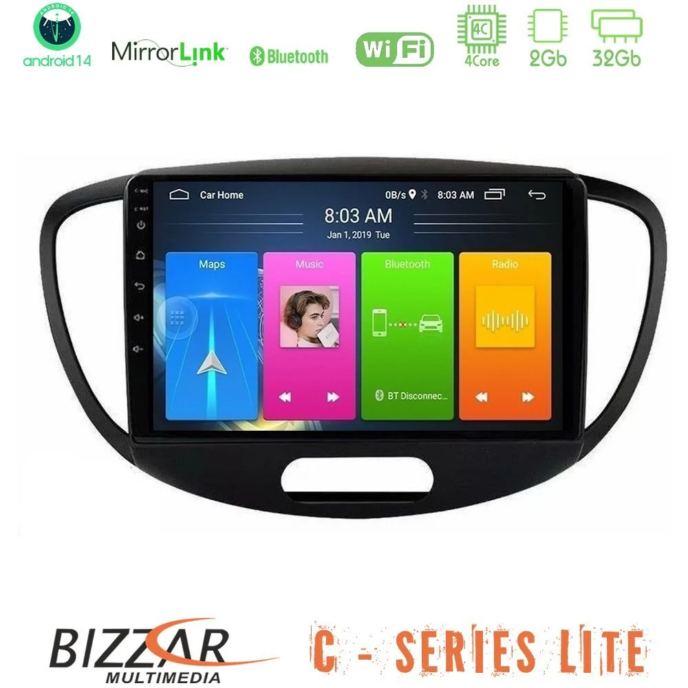 Bizzar C Series Lite 4Core Android14 2+32GB  Hyundai i10 2008-2014 Navigation Multimedia Tablet 9"