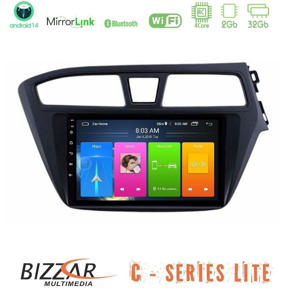Bizzar C Series Lite 4Core Android14 2+32GB Hyundai i20 2014-2018 RHD Navigation Multimedia Tablet 9"